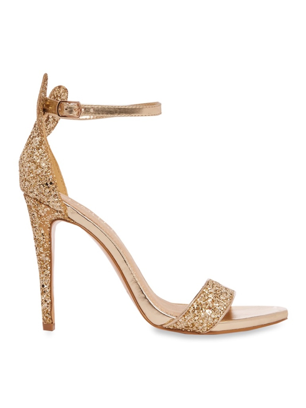Primark x Disney Minnie Mouse Gold Glitter Bow Ankle-Strap Stiletto Heels, SZ 10